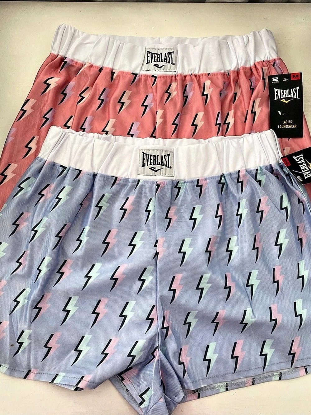 Everlast Lightning Print Sleep Shorts 2-Piece Set Pink & Blue NWT